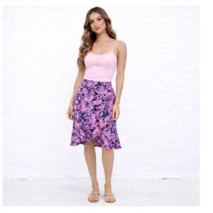 TROPICAL PRINT FAUX WRAP SKIRT SMALL PETITE